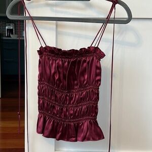 Burgundy Reformation silk ruched tank top XS spaghetti straps